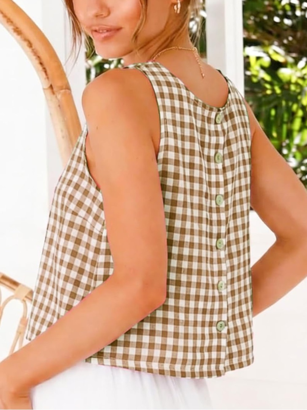 NWT Gingham cropped button back tank top khaki small